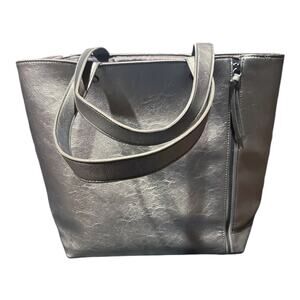 NEIMAN MARCUS Large Silver Tote Dual Handle Expandable Zippers Bucket Lined